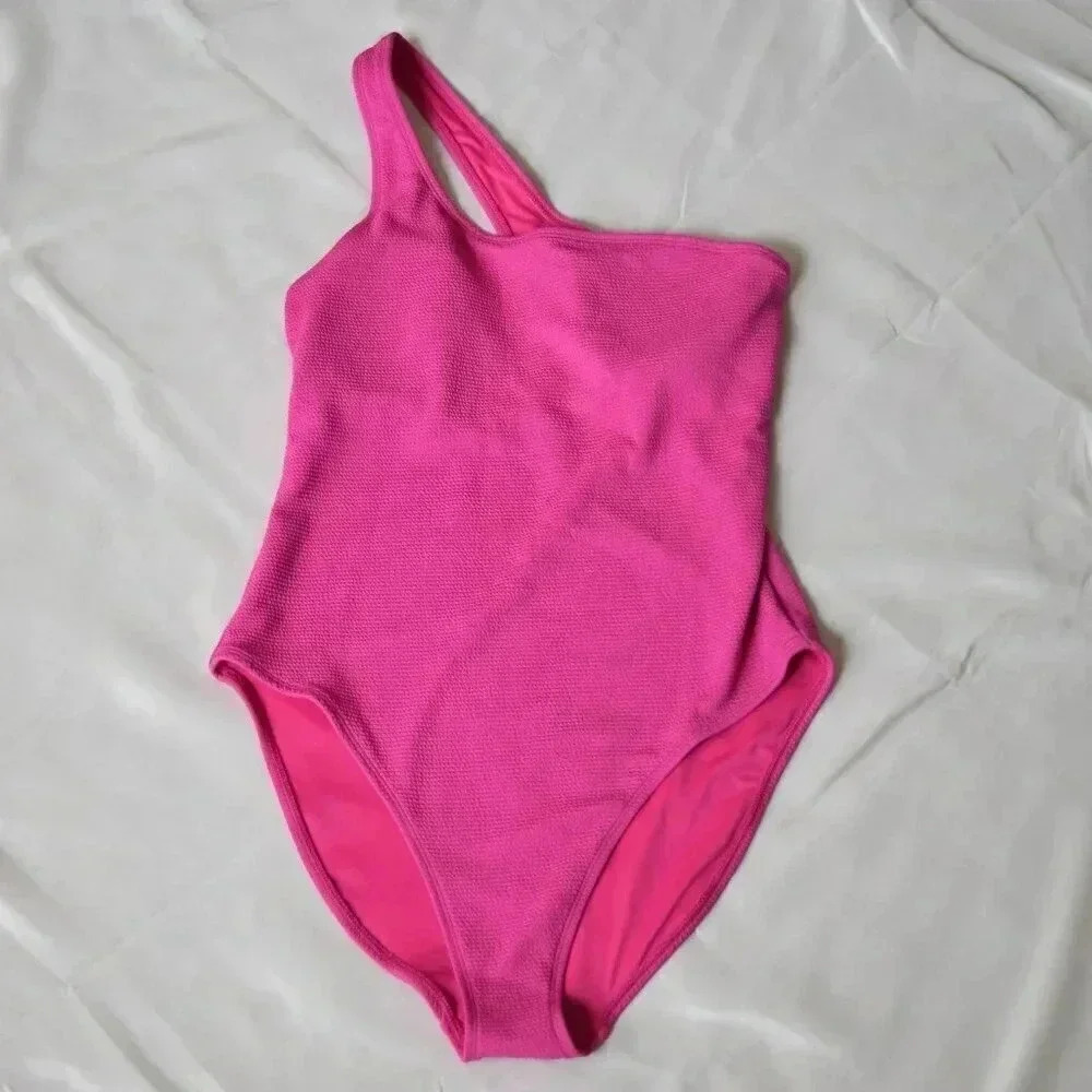 NWOT OLD NAVY Textured One Shoulder One Piece Swimsuit Pink Size Large